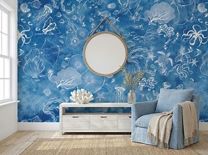 Watercolor Underwater Ocean Pattern Wallpaper | Marine Creatures and Coral Wall Mural - Etsy Canada