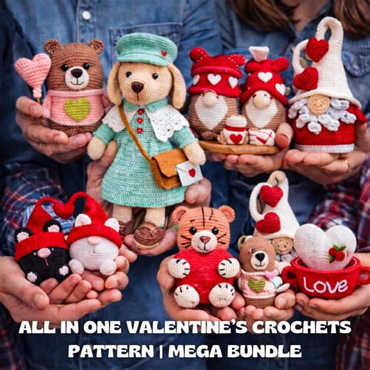 Valentine Crochet Pattern PDF, Heart Amigurumi Decor, Mega Bundle Gift - Etsy