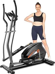 ANCHEER Elliptical Machine Cross Trainer for Home Use, Cardio Fitness Equipment EM530 Gym Fitness Machine with 10 Level Magnetic Resistance, LCD Monitor, 390LBs Max Weight (Gray)