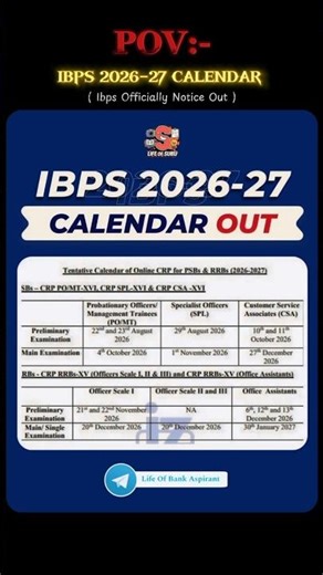 IBPS Calendar 2026-27 Out! 📆 IBPS Notification! #ibps #ibpscalendar #banking #shorts #yt #rrb #26-27