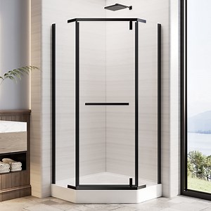 Neo-Angle Corner Shower Enclosure 36" x 36" x 72", Frameless Pivot Shower Door with 1/4" Clear Tempered Glass, Black Finish