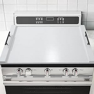White Stove Top Cover | 30"x22" Modern Noodle Board with Handles | Easy Clean for Gas/Electric Stoves