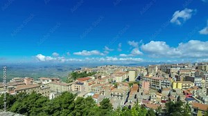 Aerial view of Enna old town, Sicily, Italy. Enna is a city and comune located at the center of Sicily. At 931 m above sea level, Enna is the highest Italian provincial capital. Time Lapse. 4K UltraHD