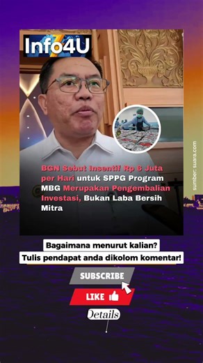 BGN Sebut Insentif Rp 6 Juta per Hari untuk SPPG Program MBG Merupakan Pengembalian Investasi