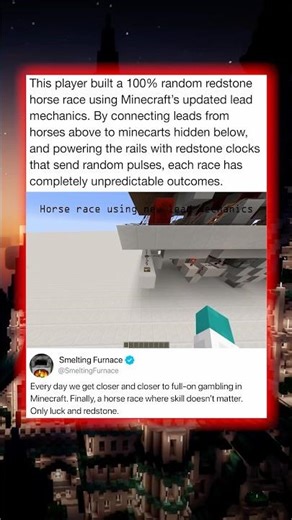 This player built a 100% random redstone horse race using Minecraft's updated lead mechanics.