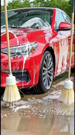 Red Sports Car Wash Transformation | From Dusty to Shiny 🚗✨ #Shorts#trending