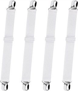 Sopito Bed Sheet Straps, 4Pcs Polyester Adjustable Elastic Fitted Sheet Straps Fasteners Non Slip Mattress Clips White 4Pcs