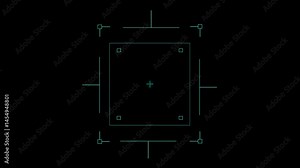 Loop in of formation of square radar display with target in sight in center on a dark background Target searching scope and scanning element theme. Hud square target futuristic animation .