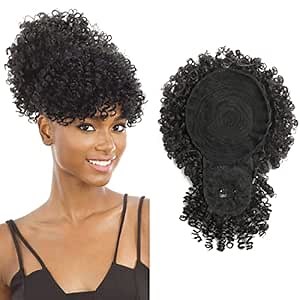 Afro Puff Drawstring Ponytail with Kinky Curly Hair Clip in Bangs Short Ponytail Hair Extensions Updo Hairpieces for Black Women (2#)
