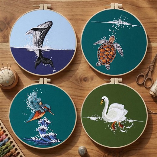 Whale Underwater Embroidery Kit — Animal DIY Craft Kit, Gift for Her - Etsy