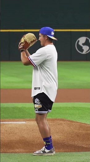 Preston Playz throws the first pitch
