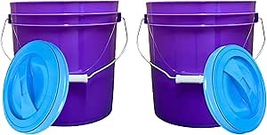 House Naturals 2 Gallon Food Grade Plastic Bucket with Screw on lid Made in USA containers- Pack of 2