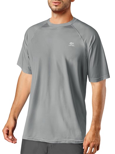 Trysil Men's Short Sleeve UPF 50 Swim Shirt Rash Guard Sun Protection Shirt Quick Dry Running Fishing Swimwear Athletic Workout