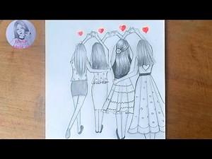 How to draw four best friends ll For beginners pencil sketch tutorial easy drawing step