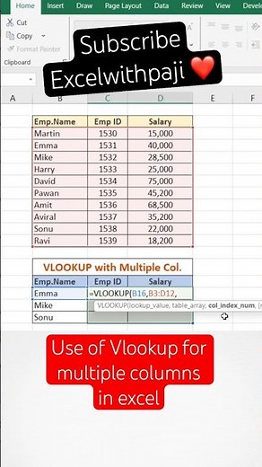 VLOOKUP for Multiple Columns in Excel | ExcelWithPaji