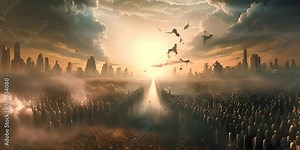 human conflict and agression. Collective rising and disruption of human race. 4K Video