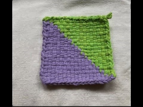 Potholder Right Angle Twist of Lime Triangles Traditional Weaving Loom