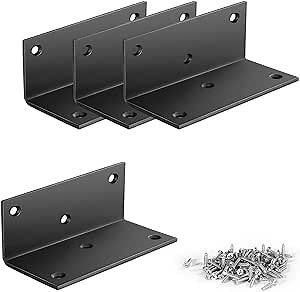 L Bracket Angle Bracket, Iron Right Angle Bracket, 4'' x 2'' M Metal Angle Bracket, Thickness 3mm, Wood Shelf, Furniture, Cabinet Corner Bracket (4PCS Black with Screws)