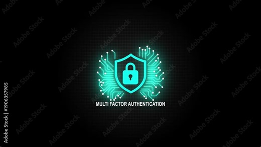 Multi-factor authentication (MFA) concept with digital security layers and padlock icon for enhanced protection.