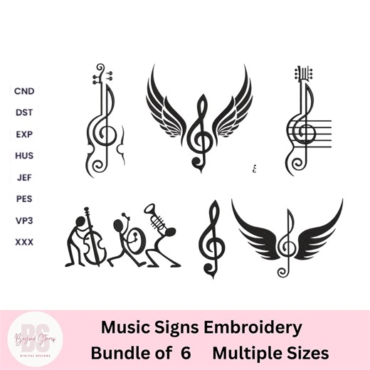 Musical Notes Signs Embroidery Designs, Music Signs Embroidery, Treble Clef Embroidery, Musical Notation Symbol Embroidery, Instant Download - Etsy