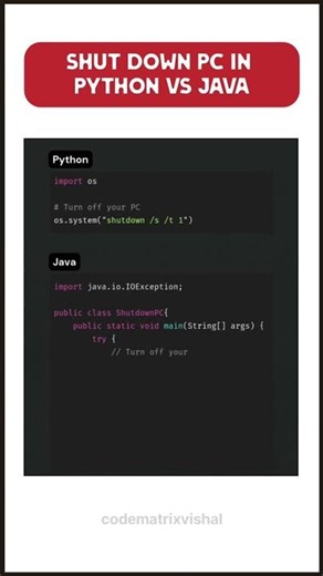 How to Shut down PC in Python vs Java #shutdown #shutdowncode #programming #coding #python #java