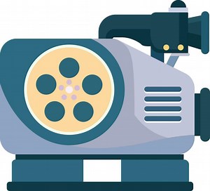 Movie projector flat style vector illustration, video projector, optomechanical device, film projector onto screens stock vector image