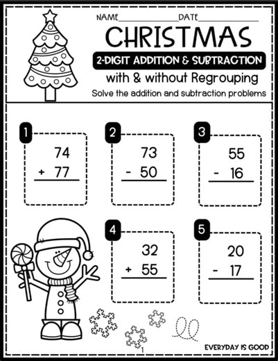 Christmas 2-Digit Addition and Subtraction with and without Regrouping Worksheet