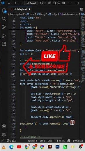 Happy Birthday wish Coding in HTML #html #shortvideo #youtubeshort #shorts