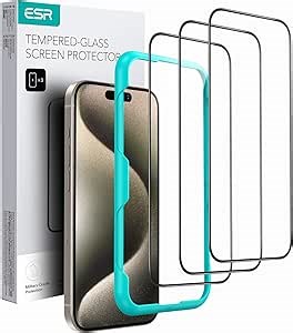 ESR 3 Pack for iPhone 15 Pro Screen Protector, [9H Hardness] [Military Grade Shatterproof] Full Coverage Tempered Glass Film with Easy Installation Tool