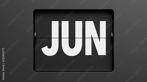 A flip clock calendar flips quickly through the months of the year from January to December - passing of time concept - seamlessly looping 3d animation