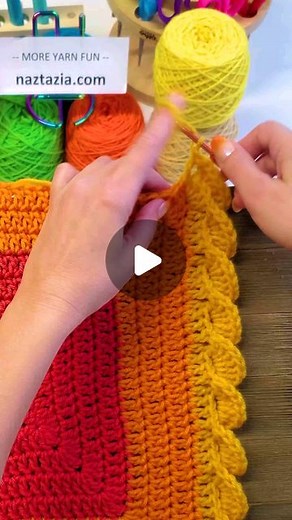 Naztazia on Instagram: "The crochet wavy shell border edging creates a nice 3D effect to any blanket scarf shawl and more. The pattern consists of chain, slip, and double crochet stitches. #crochet #knitting #sewing #fiberart #yarnlove #crochetblanket #howtostyle #makersgonnamake #colorfulart #tutorial #artistsoninstagram #naztazia #reels"