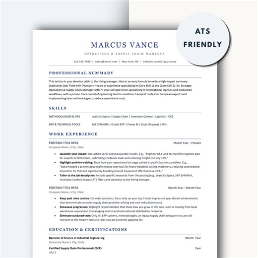 Operations Supply Chain Manager Resume Template ATS Friendly, Logistics Manager Resume Google Docs Word, CV Template Professional Engineer - Etsy