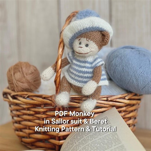 Knitting Monkey in Sailor Suit and Beret Pattern: Toy Tutorial (PDF Pattern) - Etsy UK