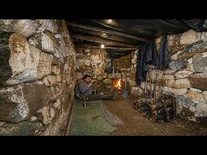Alone in a Storm | Building a Stone Shelter with Fireplace | Winter Camping Nature ASMR