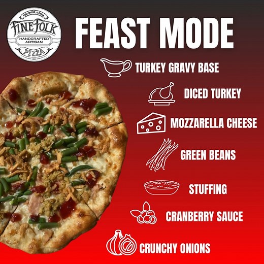 🍂 November Pizza Specials Are Here! 🍕 We are celebrating the season of gratitude with two incredible limited-time creations! Feast Mode Thanksgiving is right around the corner, and we are so thankful for all of you! This pizza starts with a turkey gravy base and gets topped with mozzarella cheese, diced turkey, green beans, and stuffing. When it comes out of the oven, this pizza is finished with cranberry sauce and crunchy onions! The perfect Thanksgiving feast made into a pizza! Vegan Shroom 