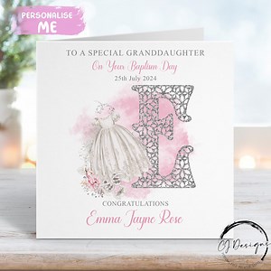 Personalised Granddaughter Baptism Card, Initial Name and Date - Etsy