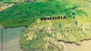map of venezuela animated with wireframe models, modern textures and relief of mountains with text