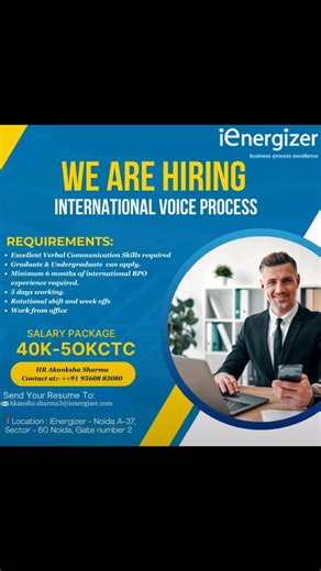 Ienergizer is hiring for international voice process