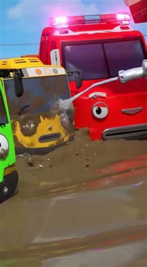Fire Truck Rescues Buses Stuck in Giant Mud!🚒🚌 #rescue #trucks #shorts #excavator #fyp #kidsvehicles