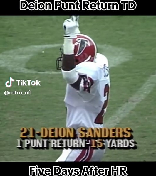 Prime Time was doing double time in 1989, but that didn’t slow him down. Less than a week after homering with the Yankees, he did this in his NFL debut. #primetime #deionsanders #puntreturntd #atlanta #falcons #otd #fyp