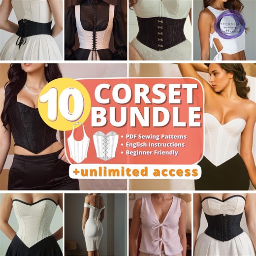 Corset Sewing Pattern Bundle | Renaissance, Milkmaid, Underbust, Tie Closure Corset Set of 10 - Etsy