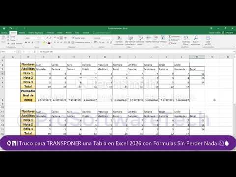 🔄📊 Truco para TRANSPONER una Tabla en Excel 2026 con Fórmulas Sin Perder Nada 😱🔥