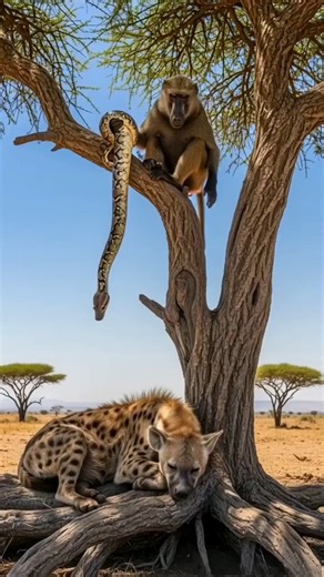 Naughty Monkey, and Hyena's Escape! 😂 🐒🐍 #Hyena #Monkey #Snake #HyenaEscape #Naughty #AnimalPrank