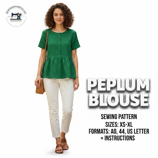 Peplum Blouse PDF Pattern, Peplum Top PDF, DIY Peplum Blouse Sew, Women Peplum Top, Instant Download Sewing Pattern. - Etsy