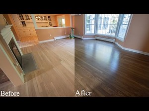 2 coats Bona Mega stain on white oak hardwood floor and 1 coat Bona Traffic HD satin on top.