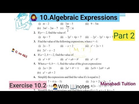 7th class maths|Chapter 10|🤷‍♀️Algebraic Expressions|💁‍♀️Exercise 10.2 |Q no 4&5 |part 2|With notes|