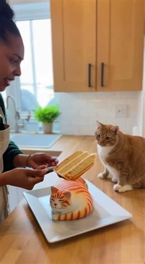 Cat Tries to Save “Another Cat” 😱 (But It’s Just Cake!)
