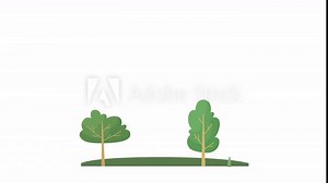 Vector animation of a cellular communication tower standing in a forest. 5G, 4g signal distribution. The Internet. Modern technologies
