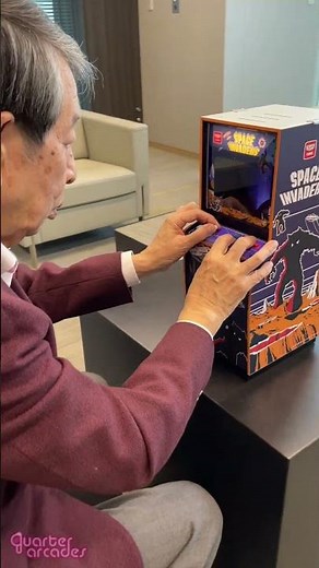 Tomohiro Nishikado - the creator of Space Invaders playing our Quarter Scale Arcade cab