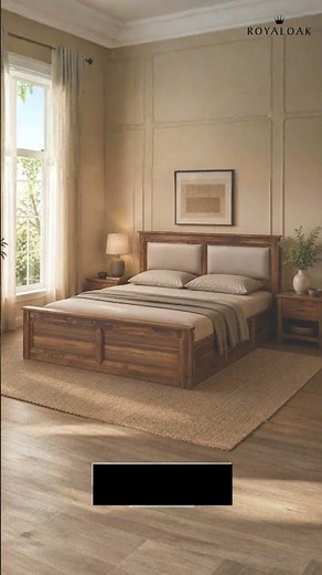 Royaloak Garnet Teak Wood Queen Bed With Hydraulic Storage
